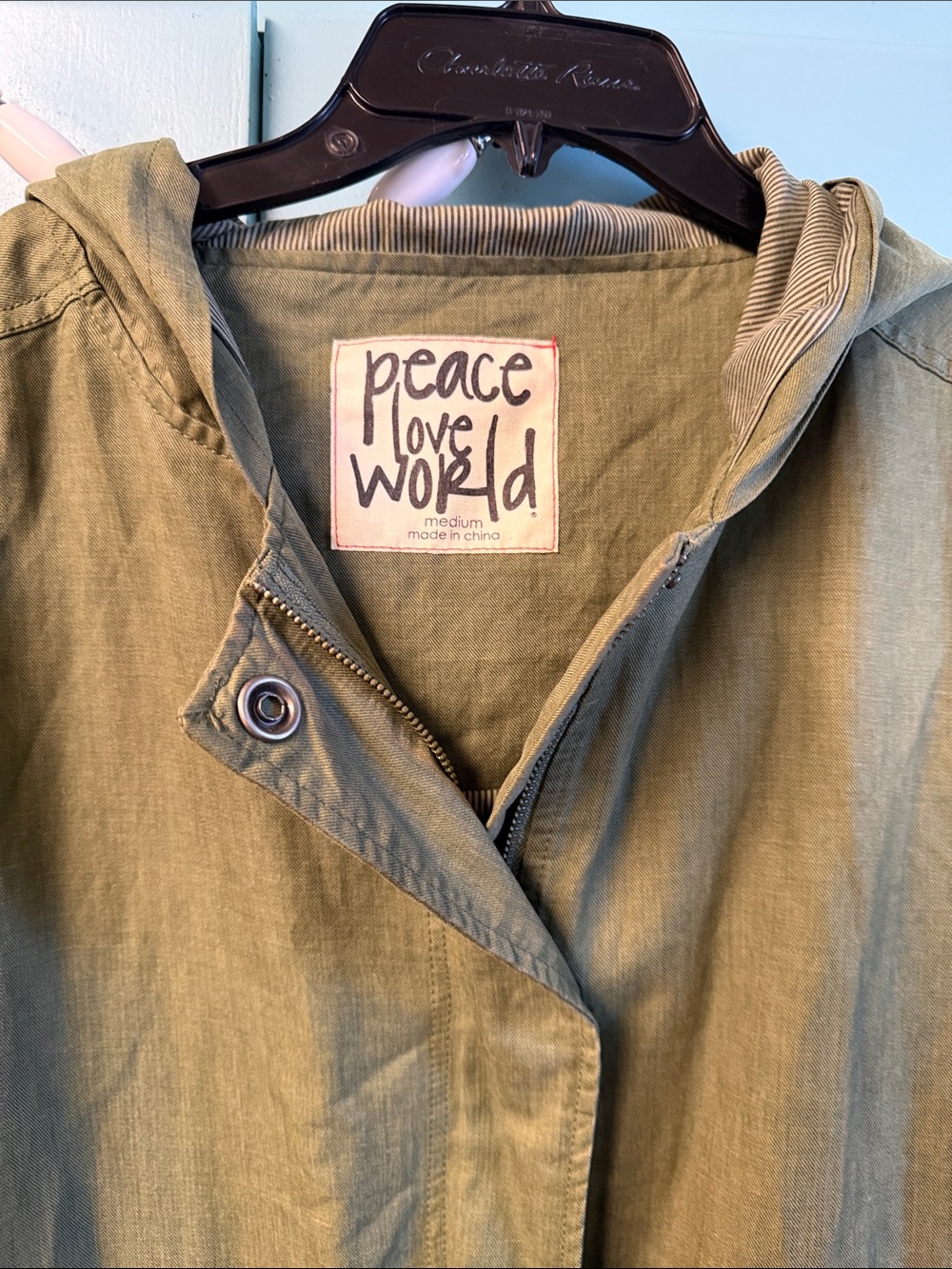 Peace Love World Olive Green Hooded Utility Jacket M